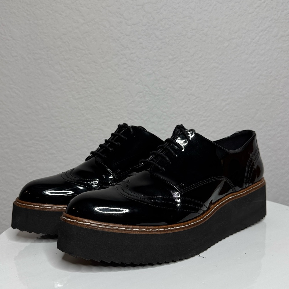 SHELLYS LONDON TOMMY BLACK PATENT PLATFORM OXFORDS - Picture 4 of 15